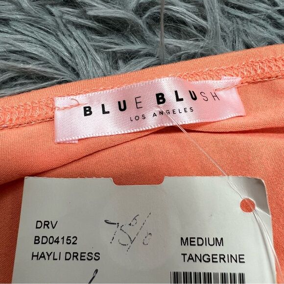 Blue Blush Asymmetrical Tangerine Mini Bodycon Ruched Side Dress Size Medium NWT - Picture 4 of 10
